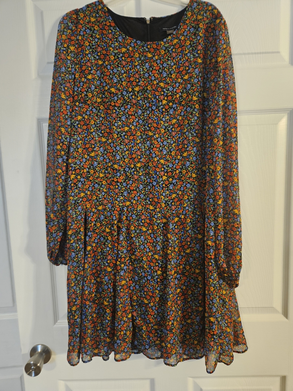 Tommy Hilfiger Black Floral Long-Sleeve Tiered Mini Dress